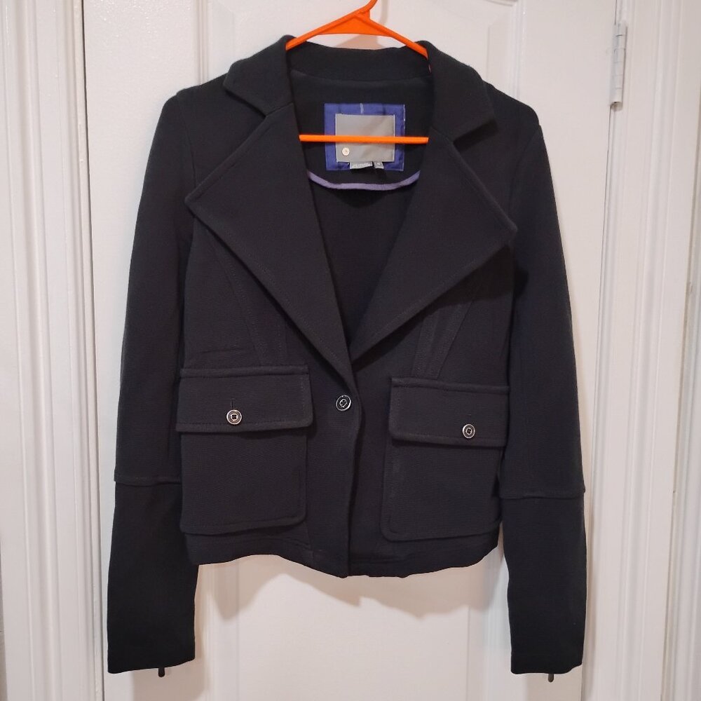 Anthropologie Women's Jacket Black Sylvia Surin Ponte Knit Notched Moto, XS
